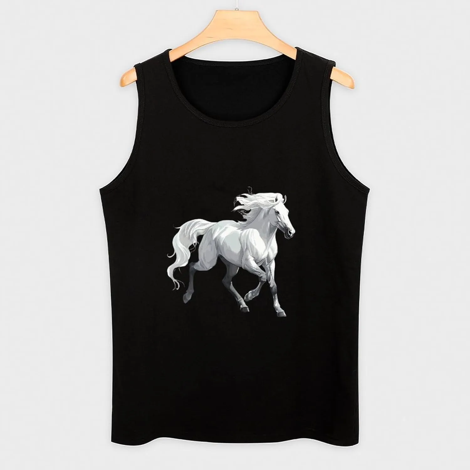 Wild White Horse Mens Tank Top Cotton Undershirt Crewneck Sleeveless Shirt for Summer
