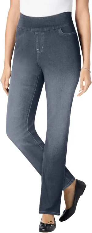 Woman Within Plus Size Flex-Fit Pull-On Straight-Leg Denim Jean