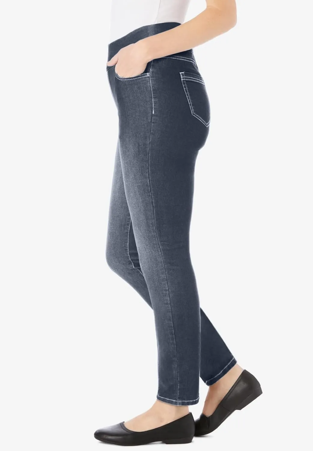 Woman Within Plus Size Flex-Fit Pull-On Straight-Leg Denim Jean