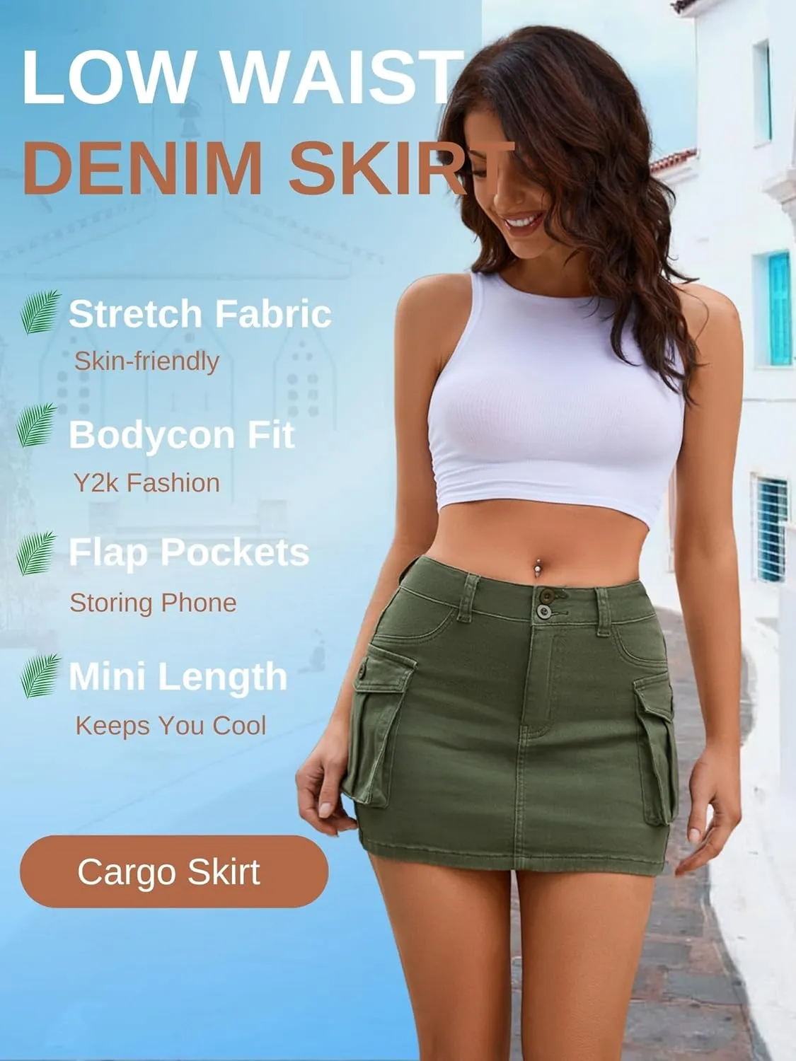 Women Denim Cargo Skirt Mini Low Waist Button Bodycon Y2K Flap Pockets Skirts