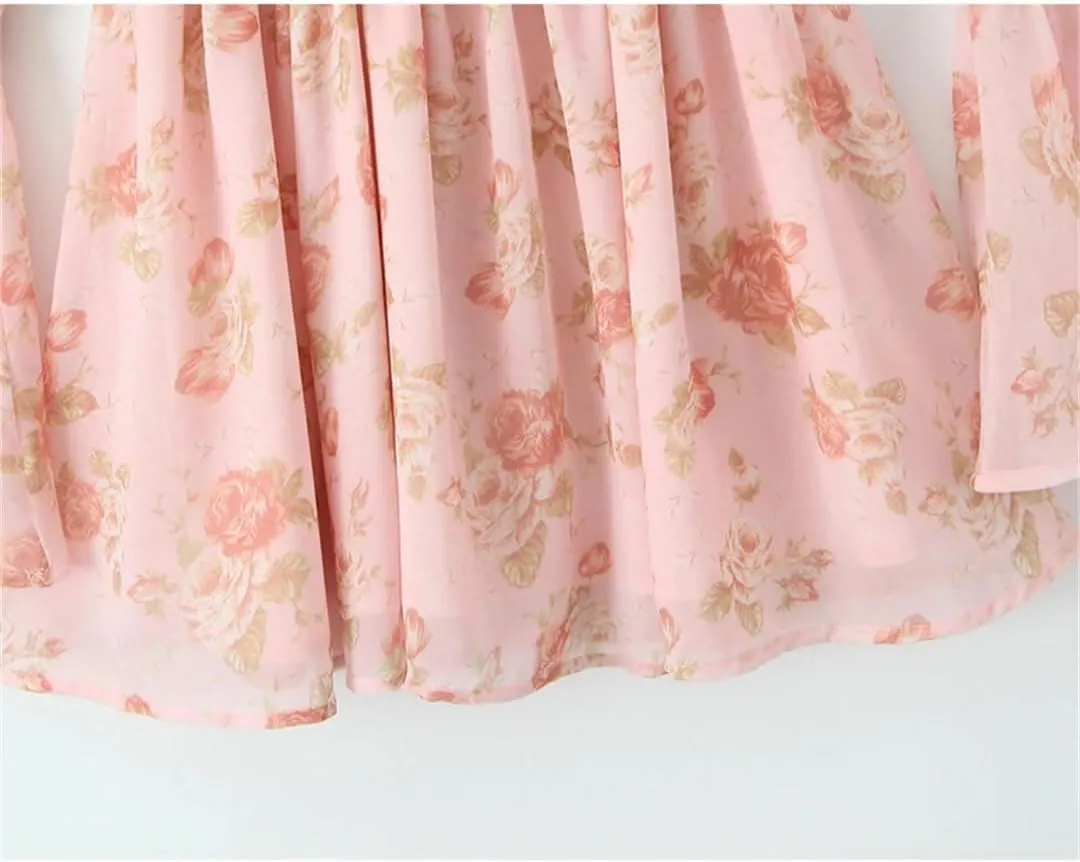 Women Floral Print Mini Square Collar Sexy Backless Long Sleeve French Elegant Party Dress
