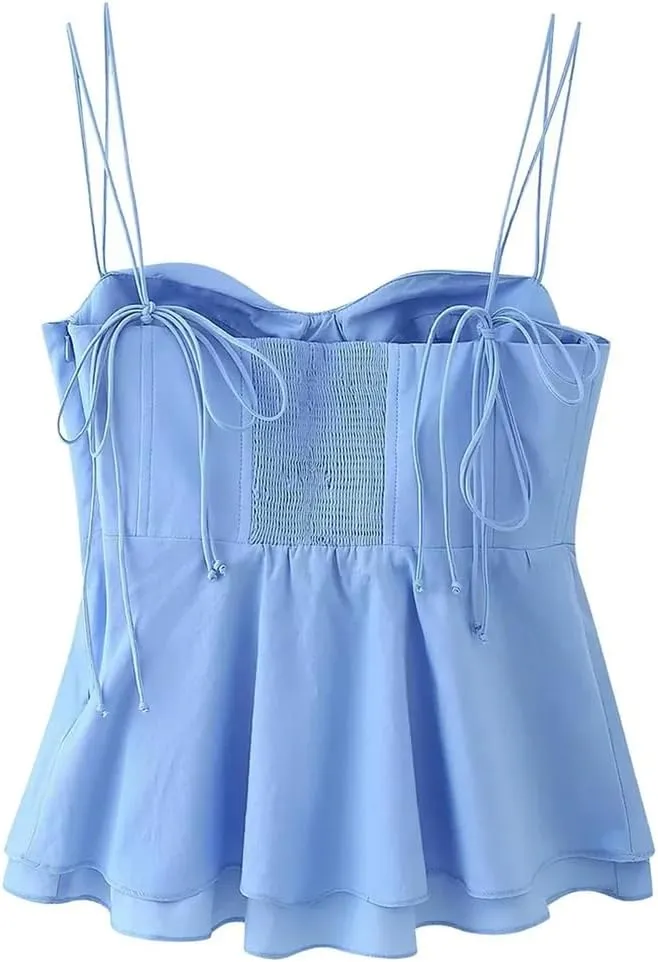Women Sleeveless Crop Camisole Spaghetti Straps Backless Short Tops Casual Solid Short Corsets Vest