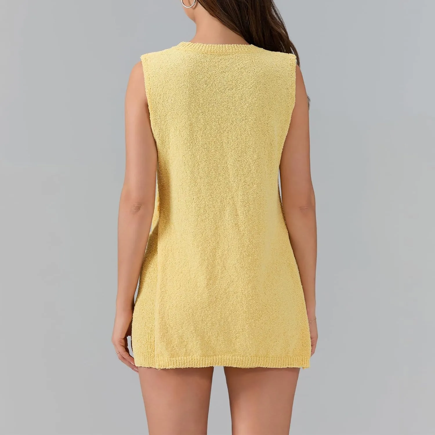 Women Summer Knitted Sweater Set 2 Piece Casual Lounge Set Sleeveless Split Tank Top Shorts Outfits Pajamas Set