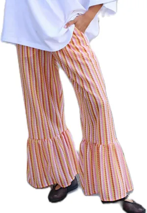 Women Y2K Plaid Pants Gingham Elastic Waist Ruffle Hem Wide Leg Lounge Trousers Casual Loose Fit Aesthetic Pants