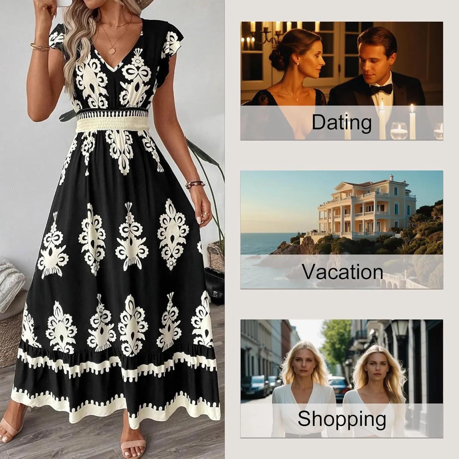 Women's 2025 Summer Boho Floral Maxi Dress - Sleeveless Square Neck Smocked A-Line Beach & Day Out