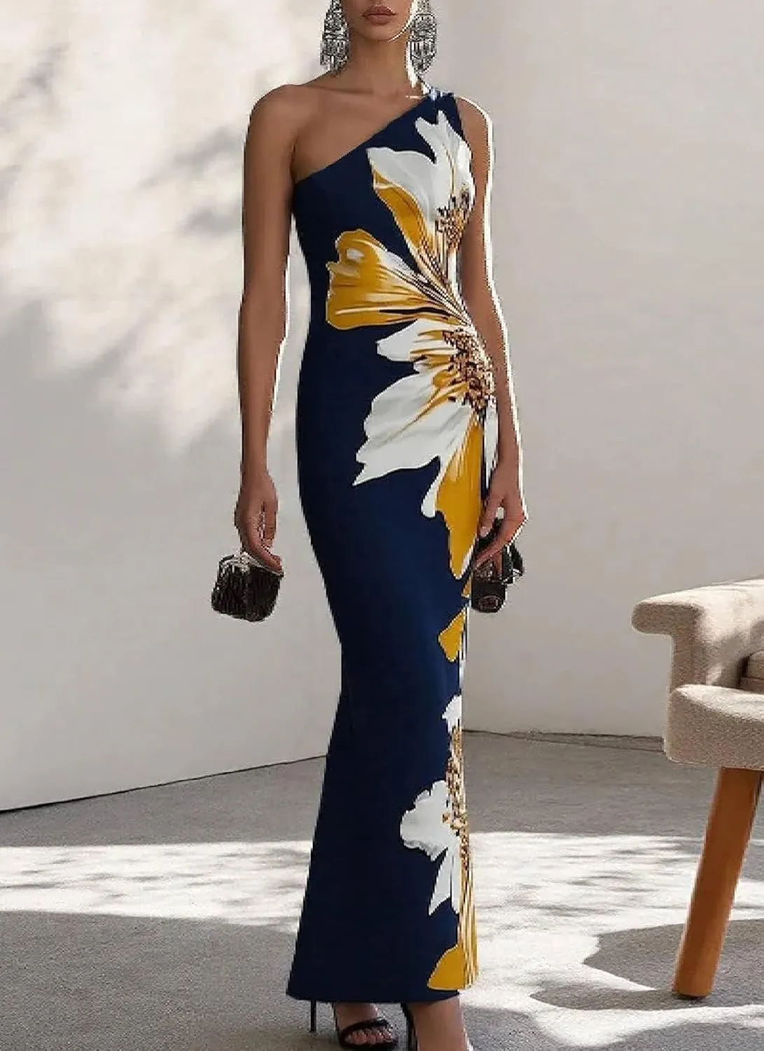 Women's 2025 Summer Sexy Bodycon Maxi Dress Boho Floral Print Elegant V Neck Formal Cocktail Wedding Guest Dresses