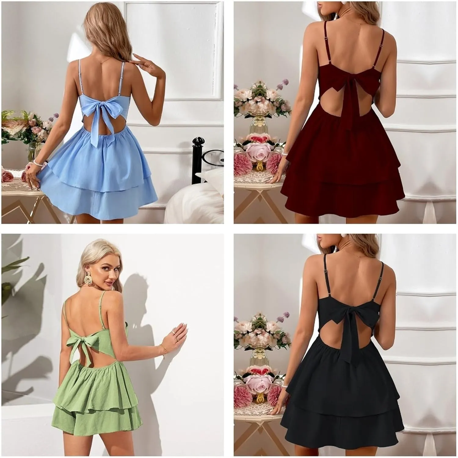 Women's Backless Bow Tie Short Dress Summer Models Sexy Halter Dresses Graduation Dress for Women