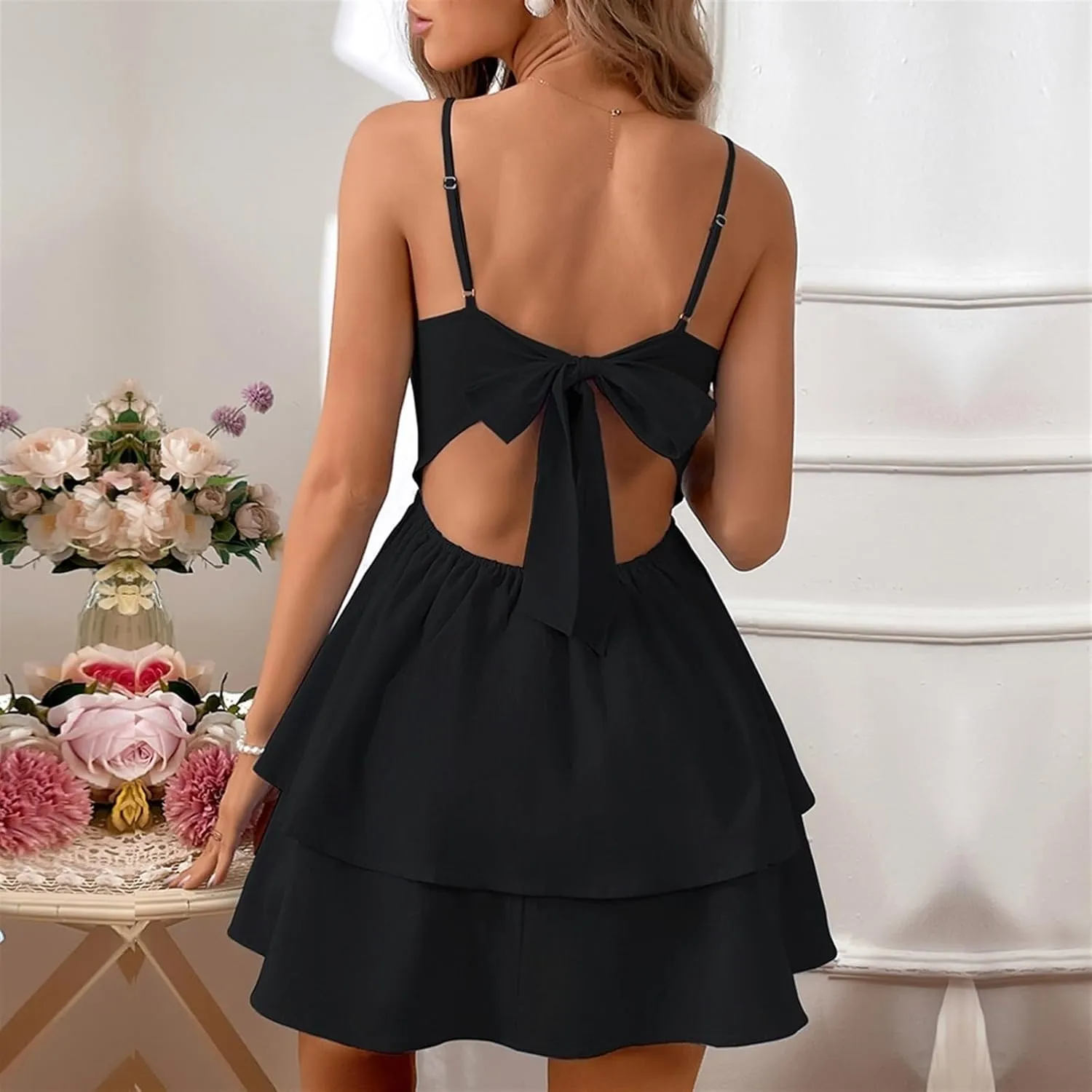 Women's Backless Bow Tie Short Dress Summer Models Sexy Halter Dresses Graduation Dress for Women