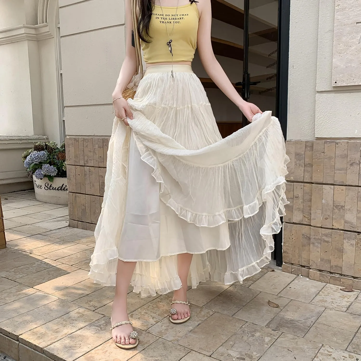 Womens Cute High Waist Maxi Skirt Boho Flowy A Line Dance Long Pleated Skirts