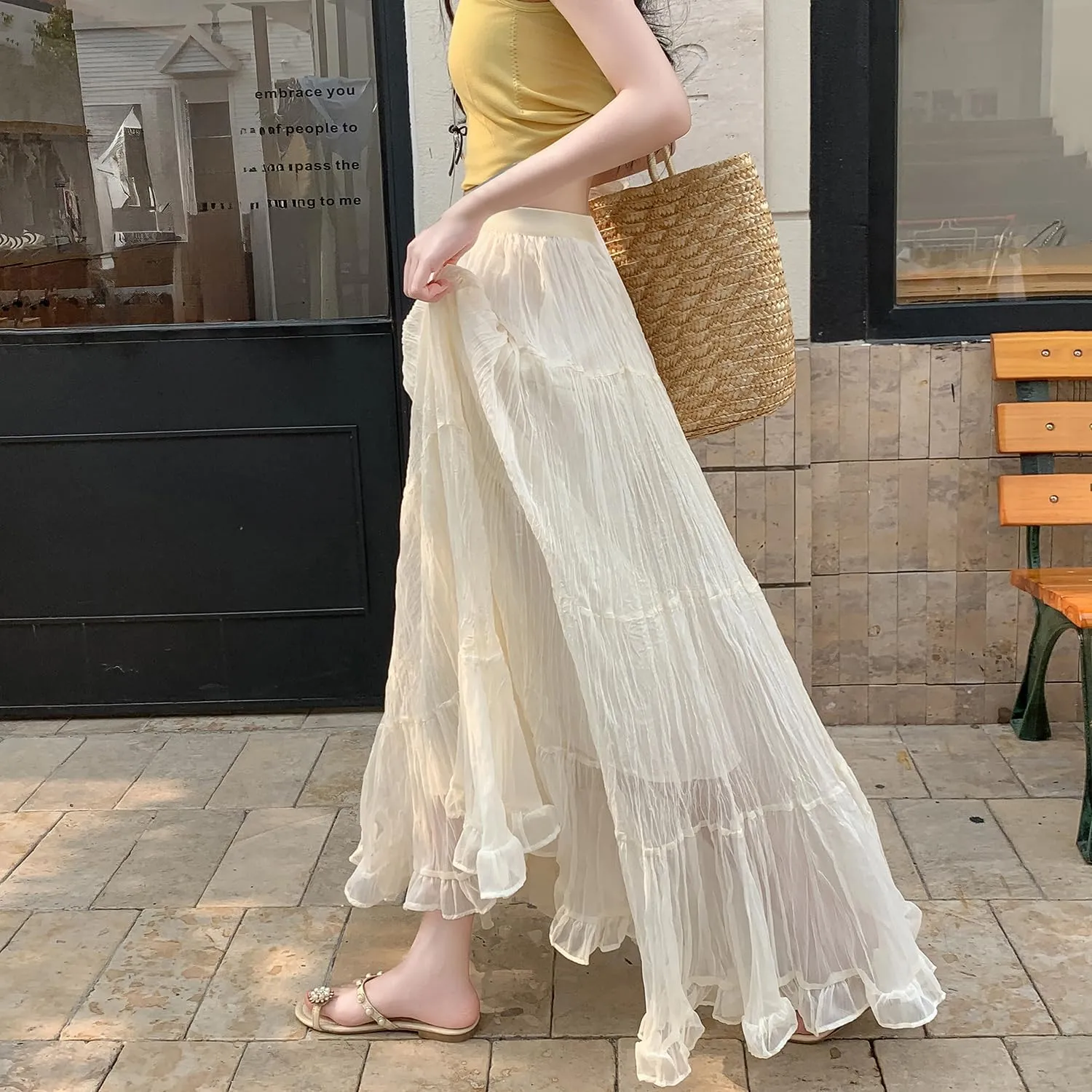 Womens Cute High Waist Maxi Skirt Boho Flowy A Line Dance Long Pleated Skirts
