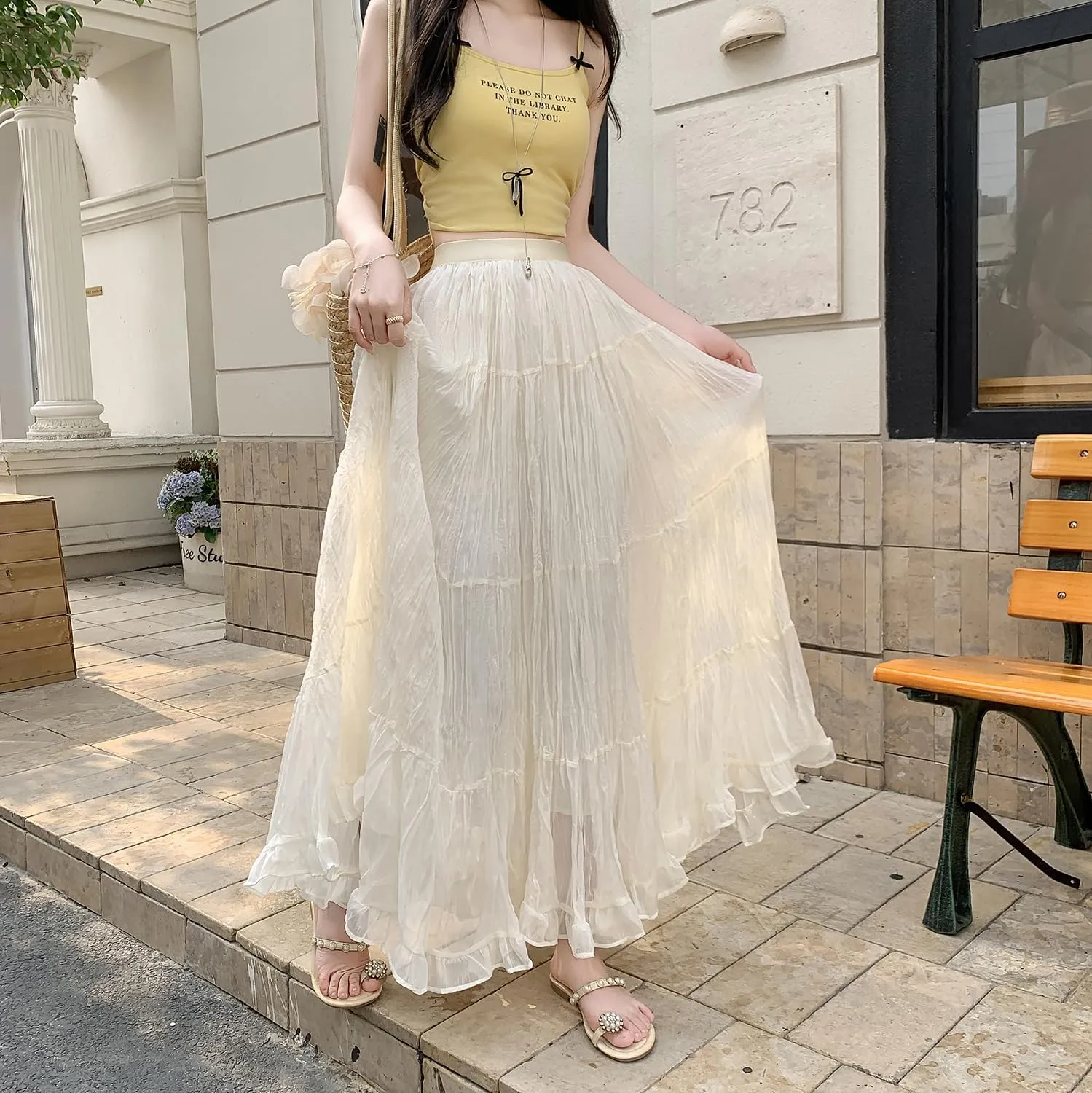 Womens Cute High Waist Maxi Skirt Boho Flowy A Line Dance Long Pleated Skirts