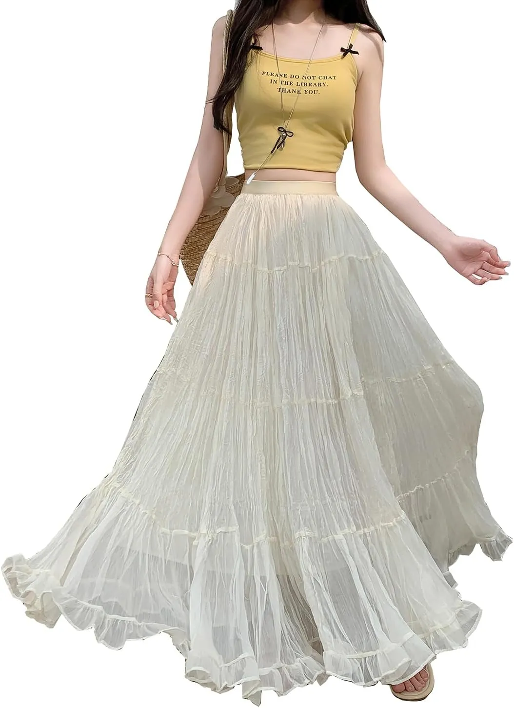 Womens Cute High Waist Maxi Skirt Boho Flowy A Line Dance Long Pleated Skirts