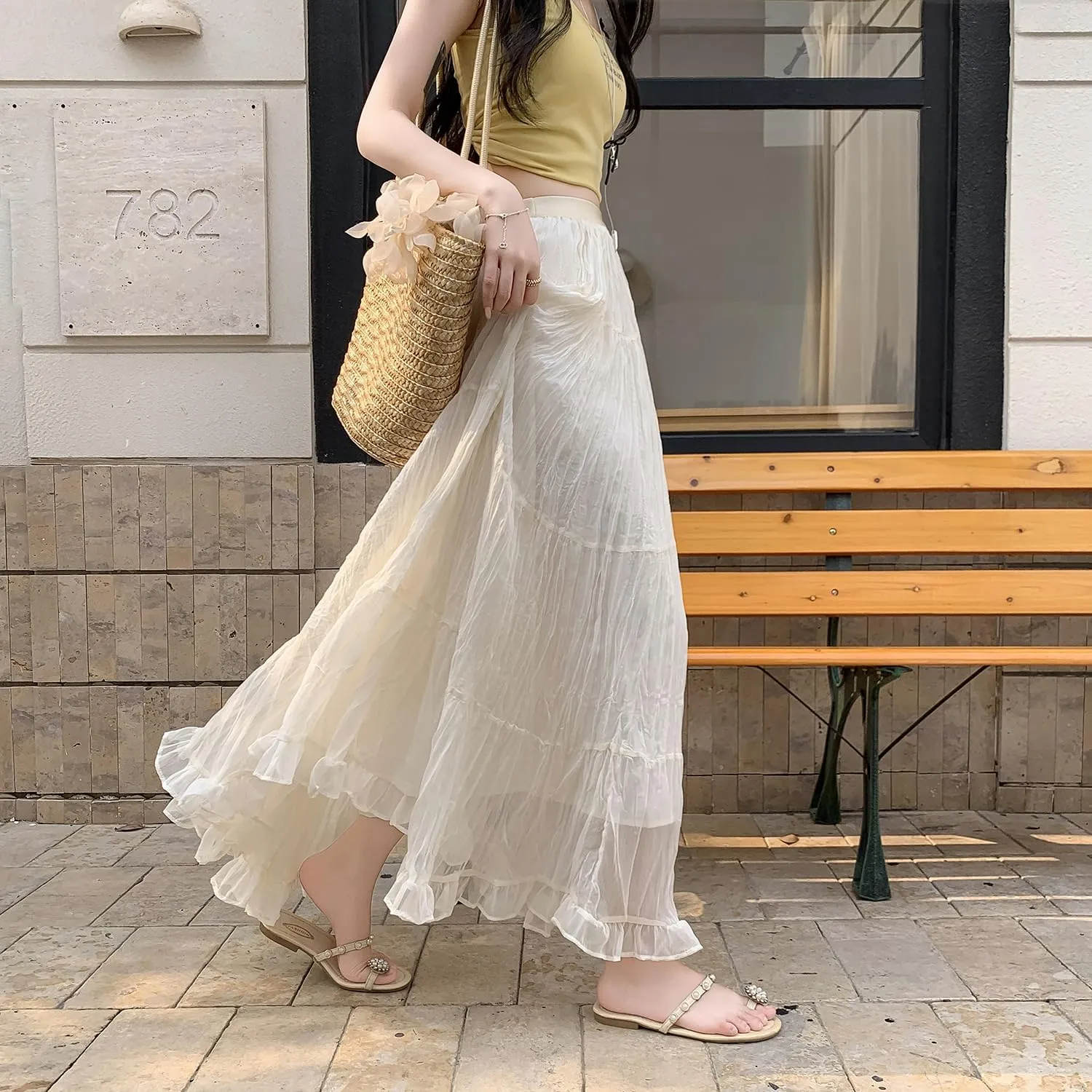 Womens Cute High Waist Maxi Skirt Boho Flowy A Line Dance Long Pleated Skirts