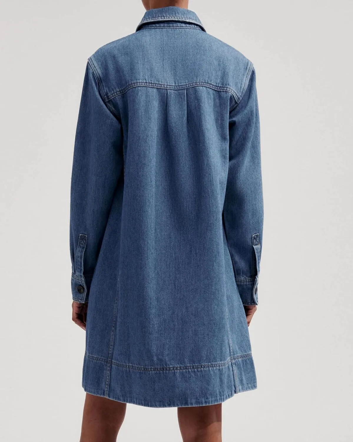 Women's Denim Shirt Mini Dress Long Sleeve Button Down Tunic Jean Dress Casual Loose Shift Short Dresses
