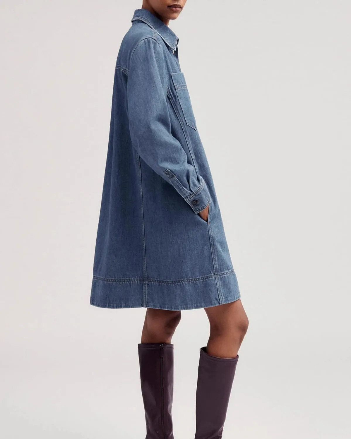 Women's Denim Shirt Mini Dress Long Sleeve Button Down Tunic Jean Dress Casual Loose Shift Short Dresses