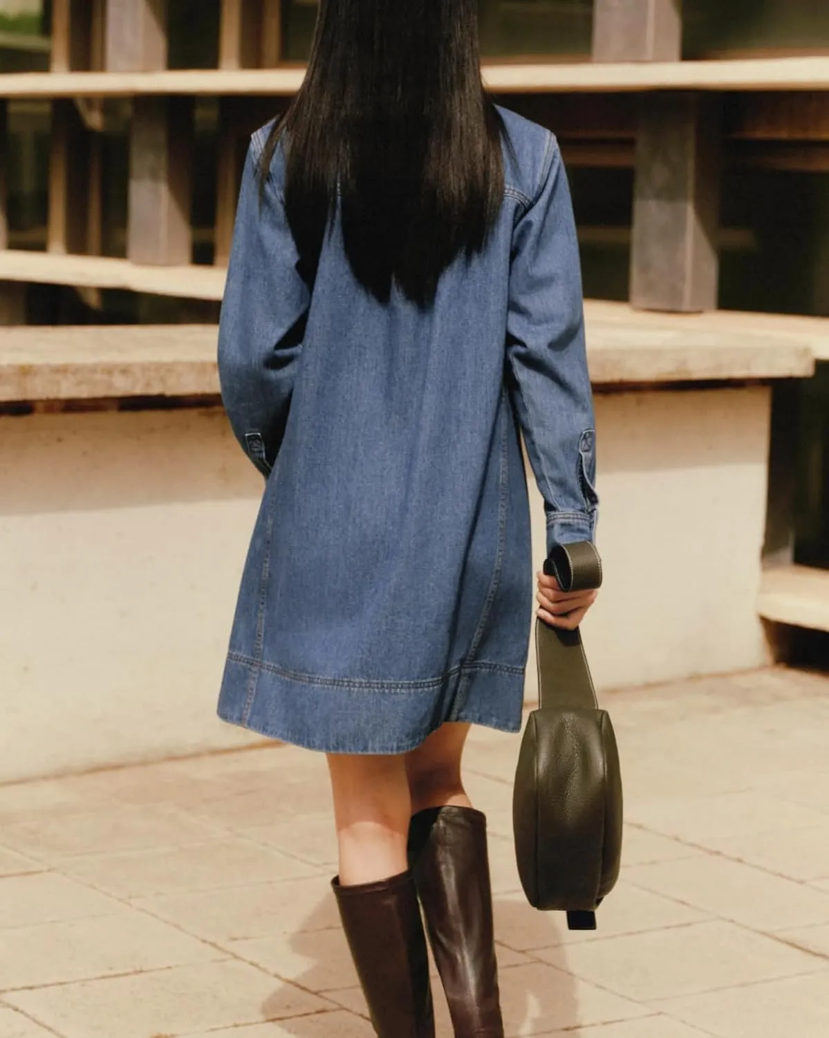 Women's Denim Shirt Mini Dress Long Sleeve Button Down Tunic Jean Dress Casual Loose Shift Short Dresses