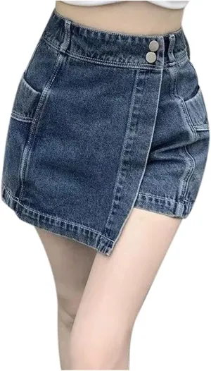 Women's Denim Skirt 2024 Summer Trendy A-Line Button Y2K Mini Casual Denim Skirt Cute Loose Vacation Jean Shorts for Women