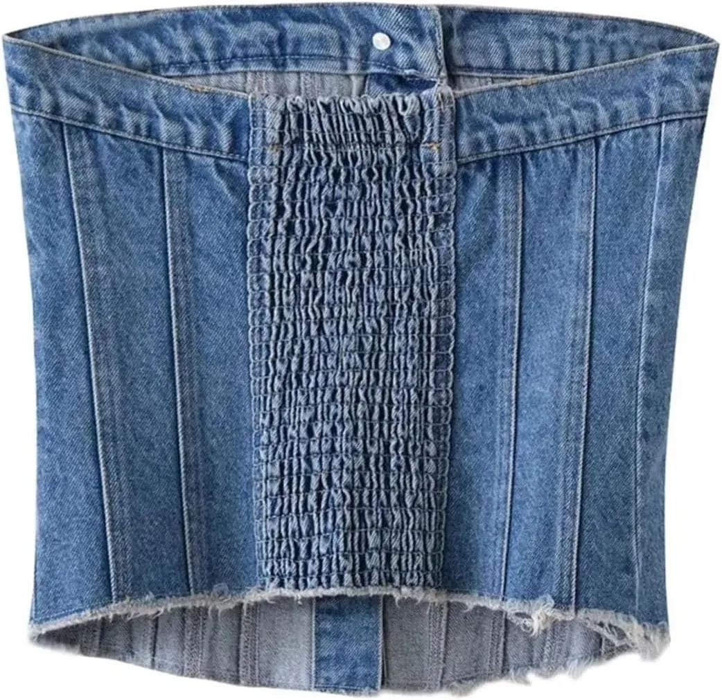 Women's Elastic Tight Button Denim Tank Tops Wrap Bra Summer Sleeveless Camisole