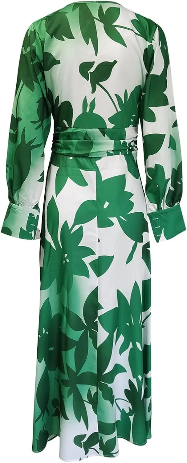 Women's Fashionable and Comfortable High Waist Temperament Printed V Neck Casual Dress Comfy Summer Dresses for