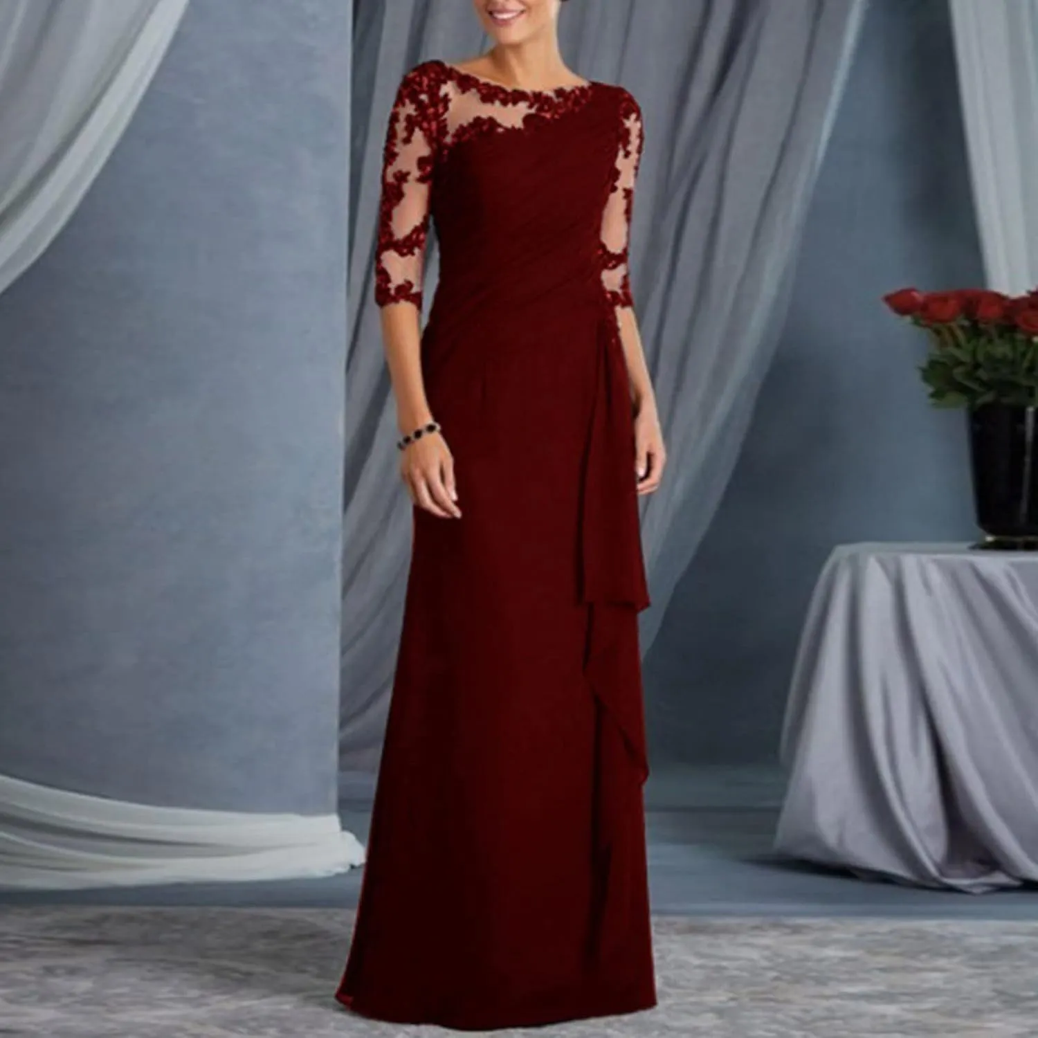 Womens Formal Dresses for Wedding Cocktail Floral Wedding Guest Formal Party Church Mother Bride Dress 2024