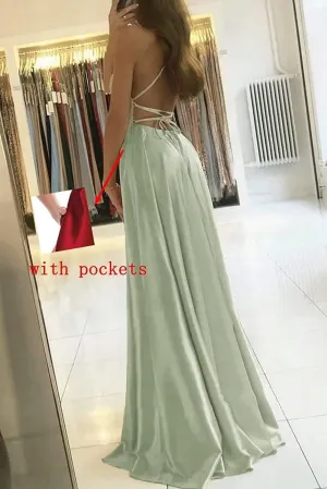 Womens Long Prom Dresses for Teens with Pockets Spaghetti Straps Formal Party Evening Gowns 2025 Prom Dress RO045