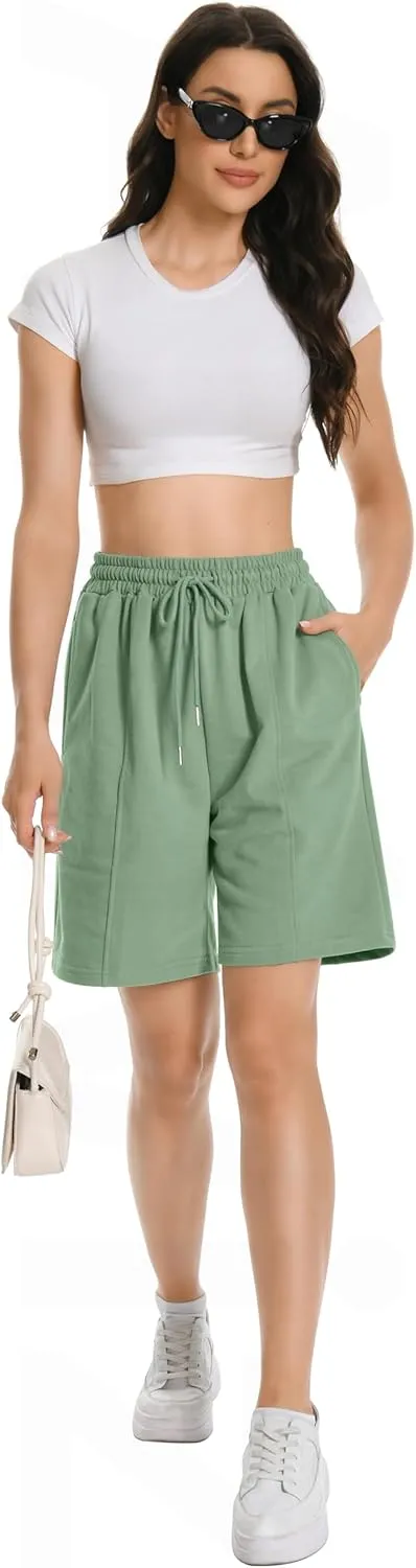 Womens Long Sweat Shorts Casual Summer Bermuda Loose Lounge Workout Athletic Shorts with Pockets