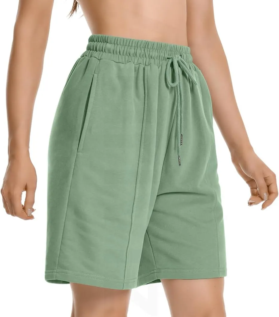 Womens Long Sweat Shorts Casual Summer Bermuda Loose Lounge Workout Athletic Shorts with Pockets