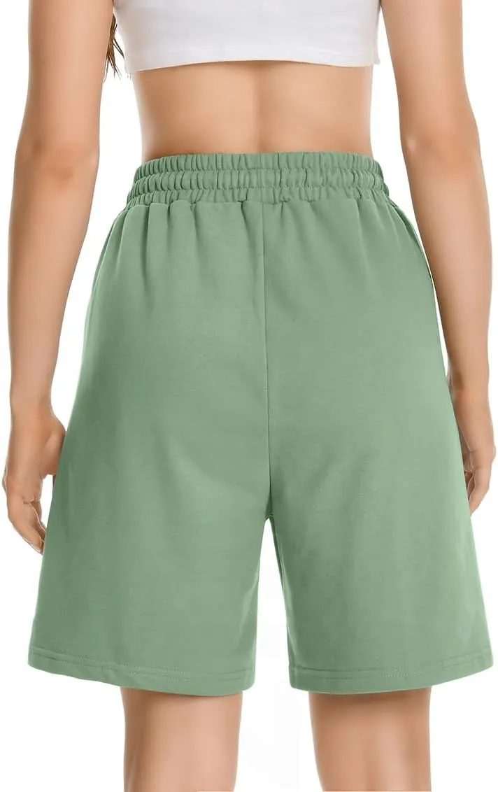 Womens Long Sweat Shorts Casual Summer Bermuda Loose Lounge Workout Athletic Shorts with Pockets
