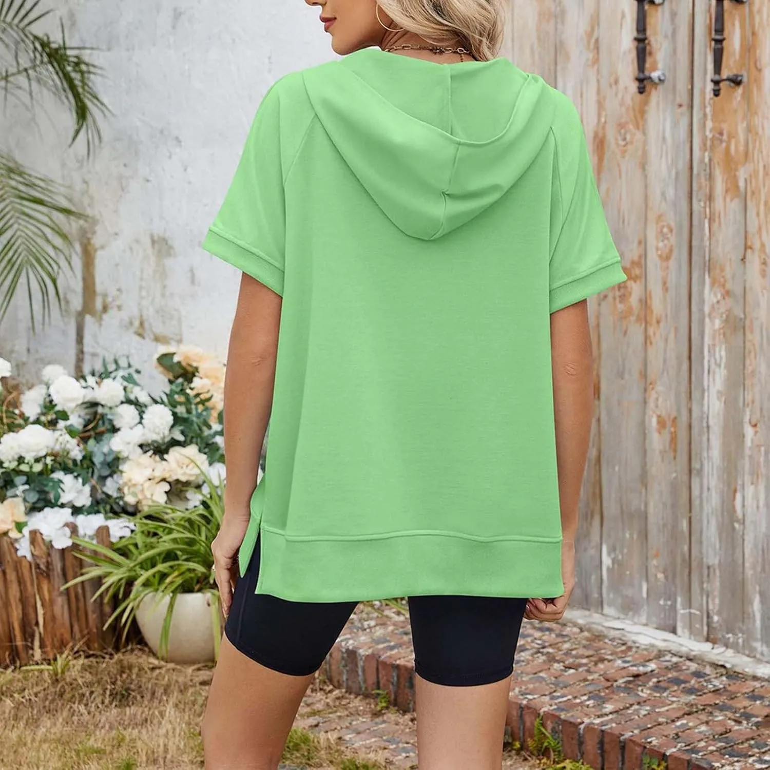 Womens Oversized Half Zip Hoodies Short Sleeve Casual Sweatshirts Pullover Tops with Pockets Loose 2025 Clothes