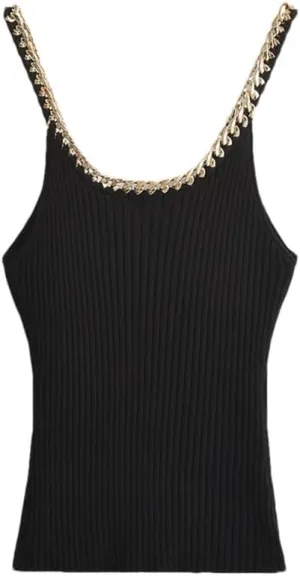 Women's Ribbed Knit Chain V Neck Camisole