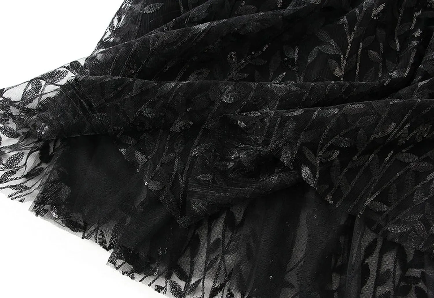 Women's Sequin Embroidered Tulle Skirt High Waist A-Line Tulle Midi Skirts Casual Party Clothes