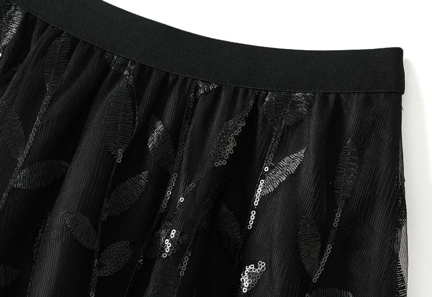 Women's Sequin Embroidered Tulle Skirt High Waist A-Line Tulle Midi Skirts Casual Party Clothes
