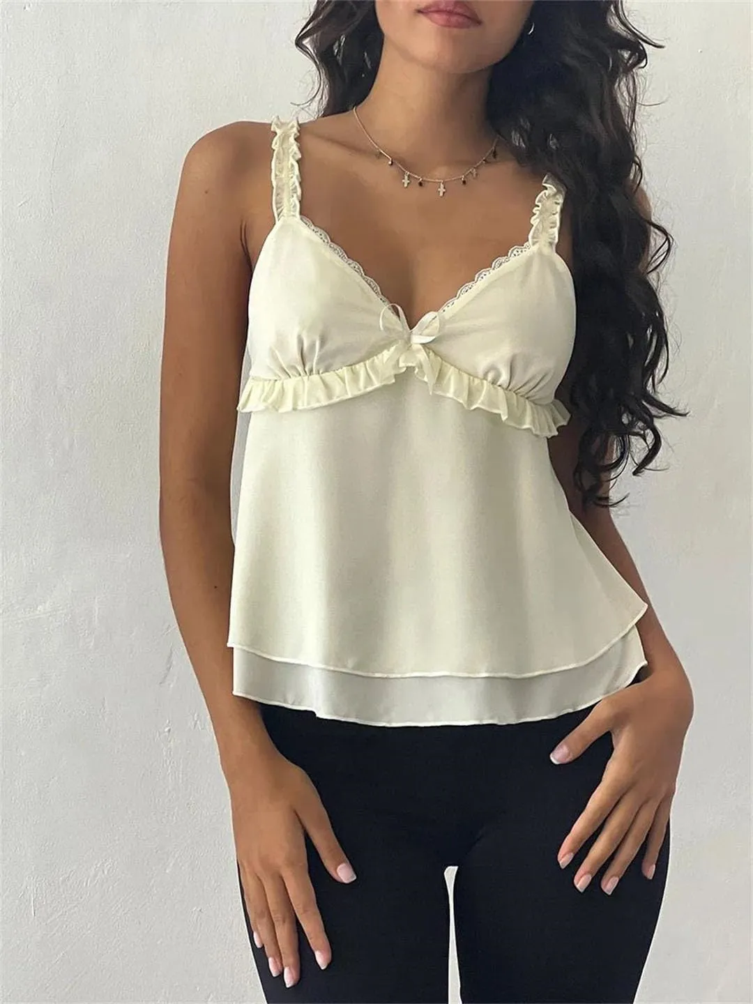 Womens Sexy Lace Trim Camisole Tank Tops Slim Fit Corset Cami Streetwear