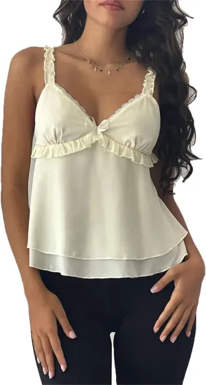 Womens Sexy Lace Trim Camisole Tank Tops Slim Fit Corset Cami Streetwear