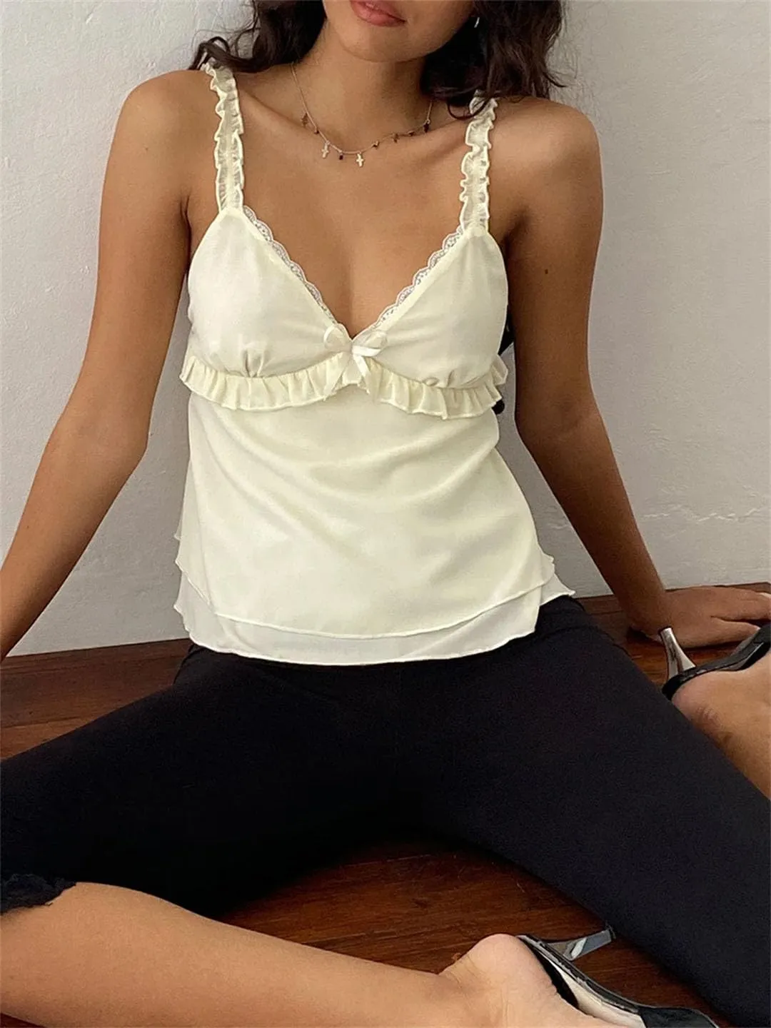 Womens Sexy Lace Trim Camisole Tank Tops Slim Fit Corset Cami Streetwear