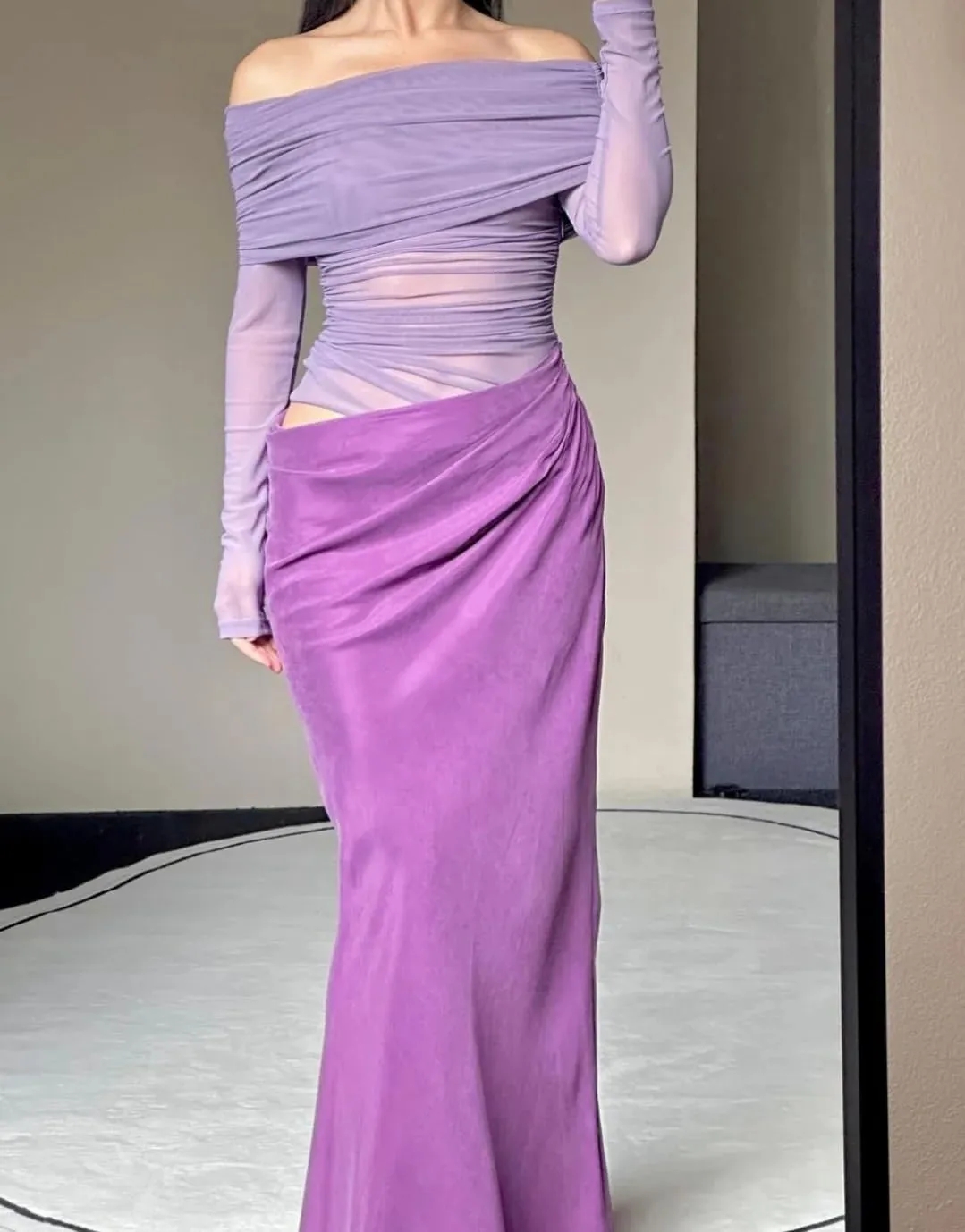 Women's Sheer Mesh Off Shoulder Maxi Dress Y2K Bodycon Gown for Club Party Wedding Evening Outfits