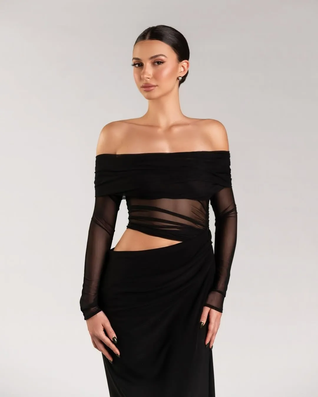Women's Sheer Mesh Off Shoulder Maxi Dress Y2K Bodycon Gown for Club Party Wedding Evening Outfits