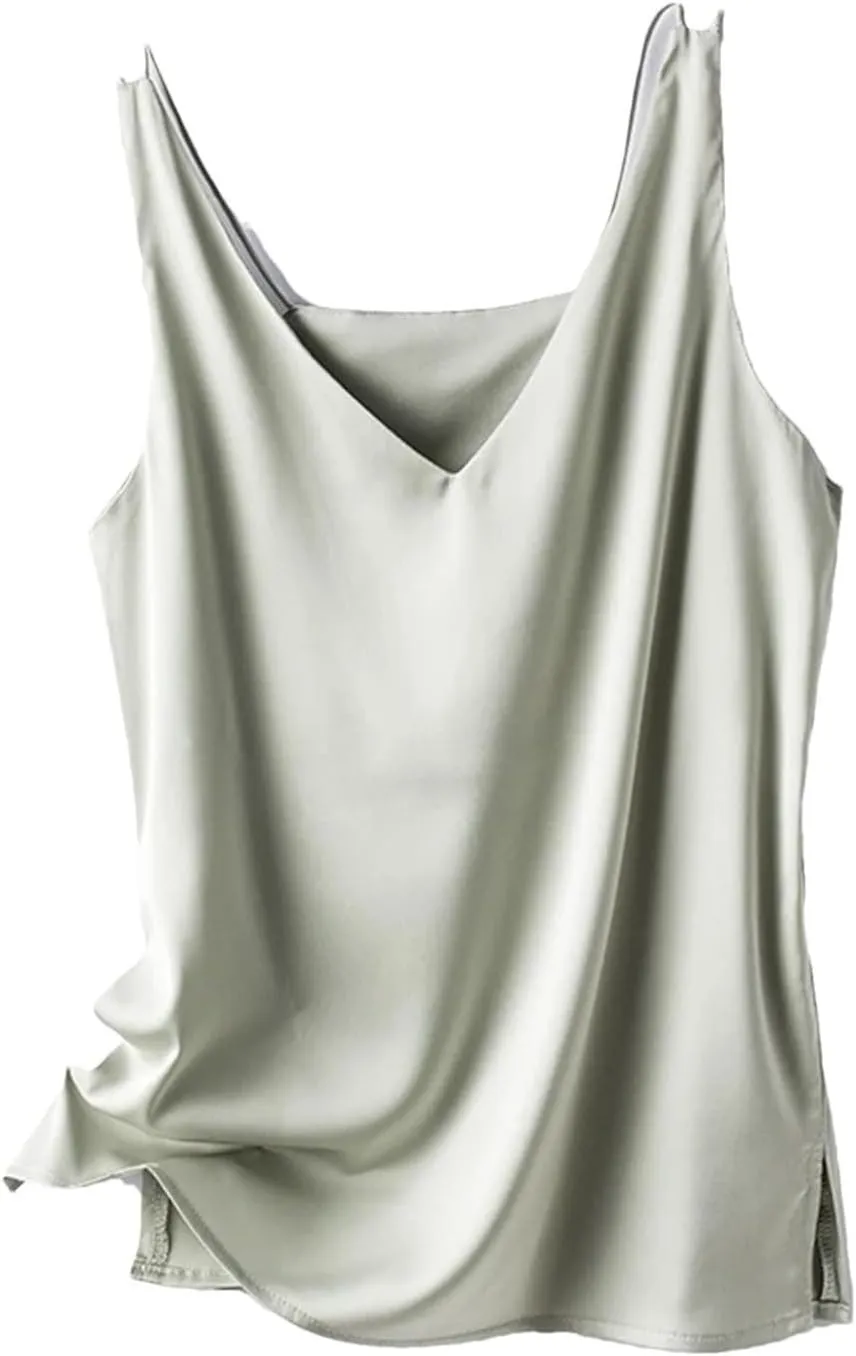 Women's Silk Satin V-Neck Vest Tops for Women Trendy Loose Thin Sleeveless Camisole Tops