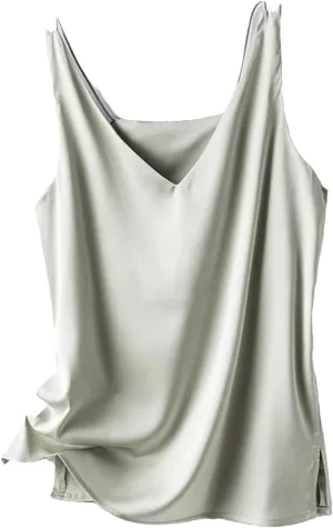 Women's Silk Satin V-Neck Vest Tops for Women Trendy Loose Thin Sleeveless Camisole Tops