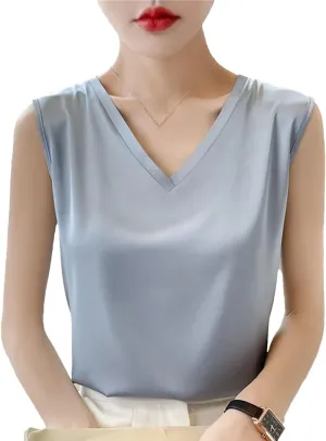 Women's Silk Sleeveless Camisole Loose Silk Satin Camisole Tank Tops for Women Trendy