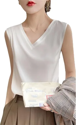 Women's Silk Sleeveless Camisole Loose Silk Satin Camisole Tank Tops for Women Trendy