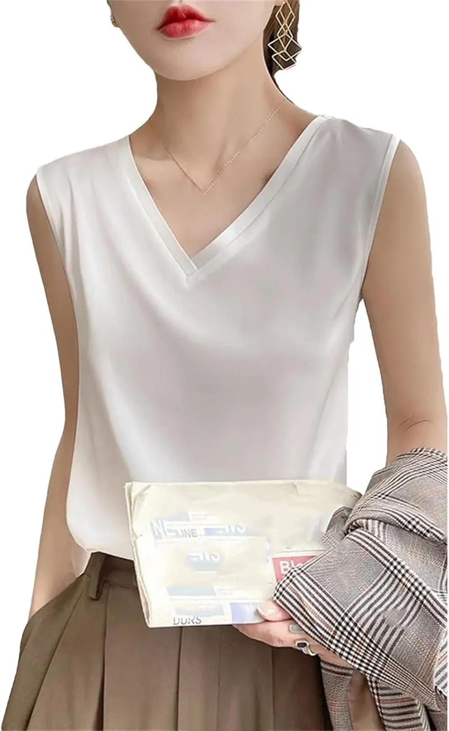 Women's Silk Sleeveless Camisole Loose Silk Satin Camisole Tank Tops for Women Trendy