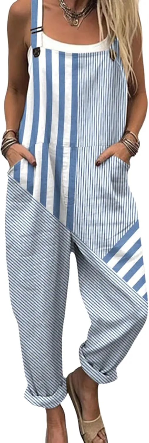Womens Sleeveless Striped Jumpsuit Casual Suspenders With Side Pockets 2025 Spring And Summer Loose Jumpsuit