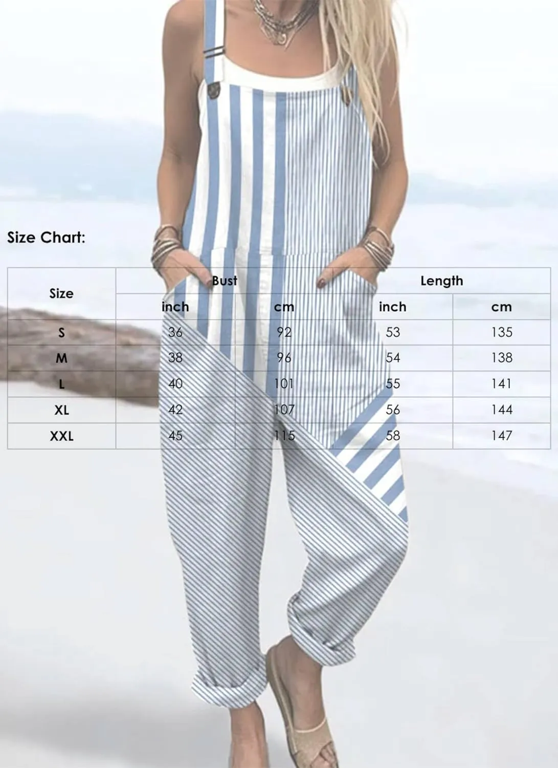 Womens Sleeveless Striped Jumpsuit Casual Suspenders With Side Pockets 2025 Spring And Summer Loose Jumpsuit