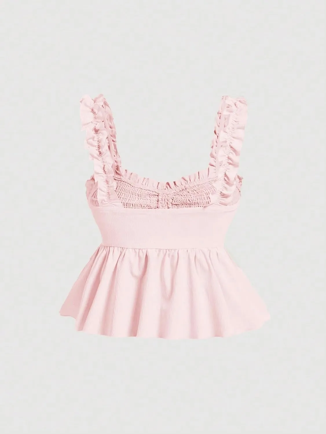 Womens Solid Color Drawstring Pleated Ruffle Hem Camisole Top Cami T Shirts for Women