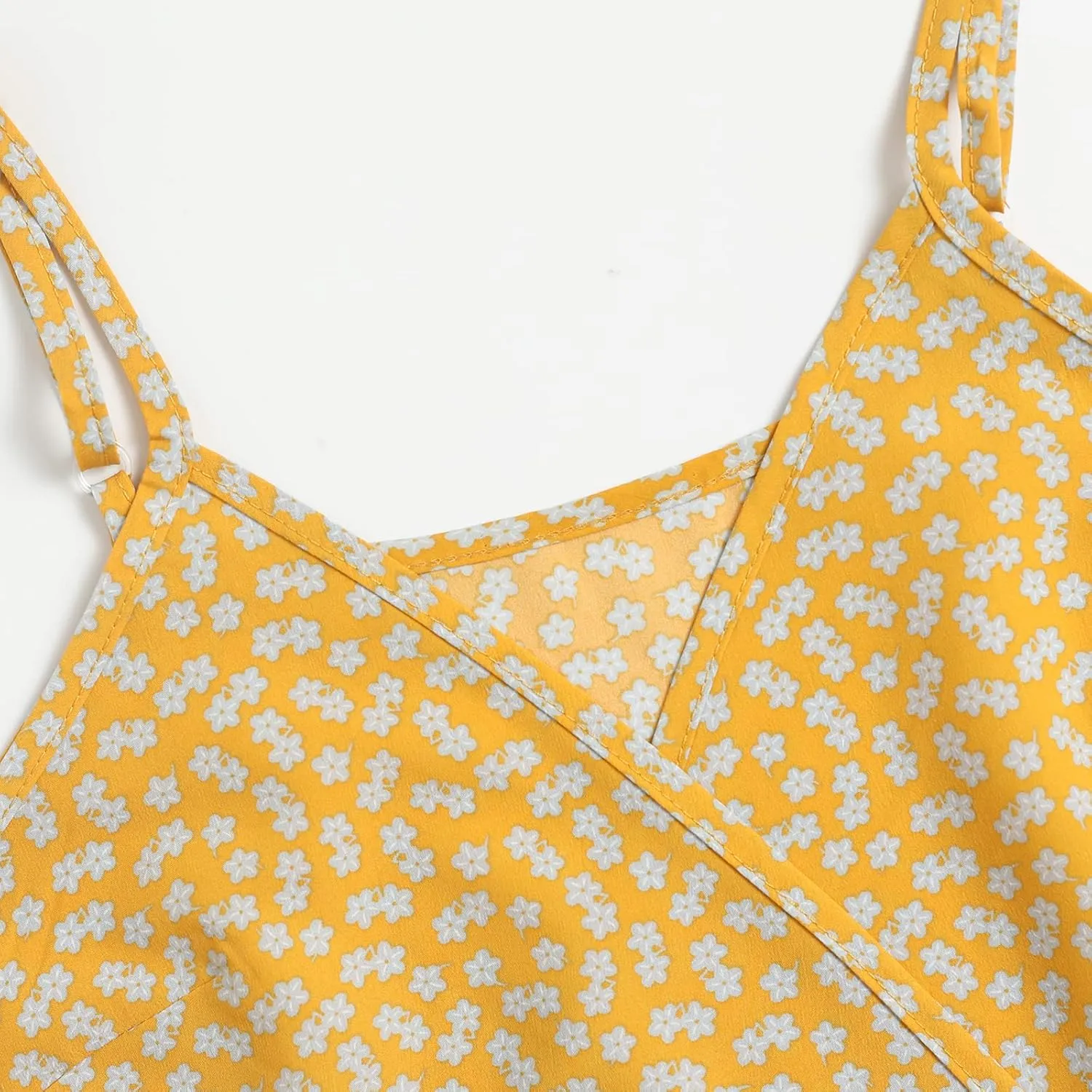 Women's Summer Floral Adjustable Strap Wrap V Neck Tie Knot Ruffle Hem Mini Cami Dress