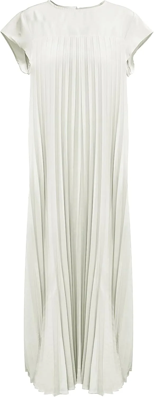 Women's Summer Pleated Maxi Dress 2024 Casual Cap Sleeve Loose Fit Flowy Long Dresses with Pockets