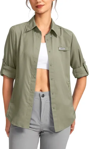 Womens Sun Protection Fishing Shirt with Zipper Pockets Lightweight SPF Long Sleeve Shirts for Hiking Safari