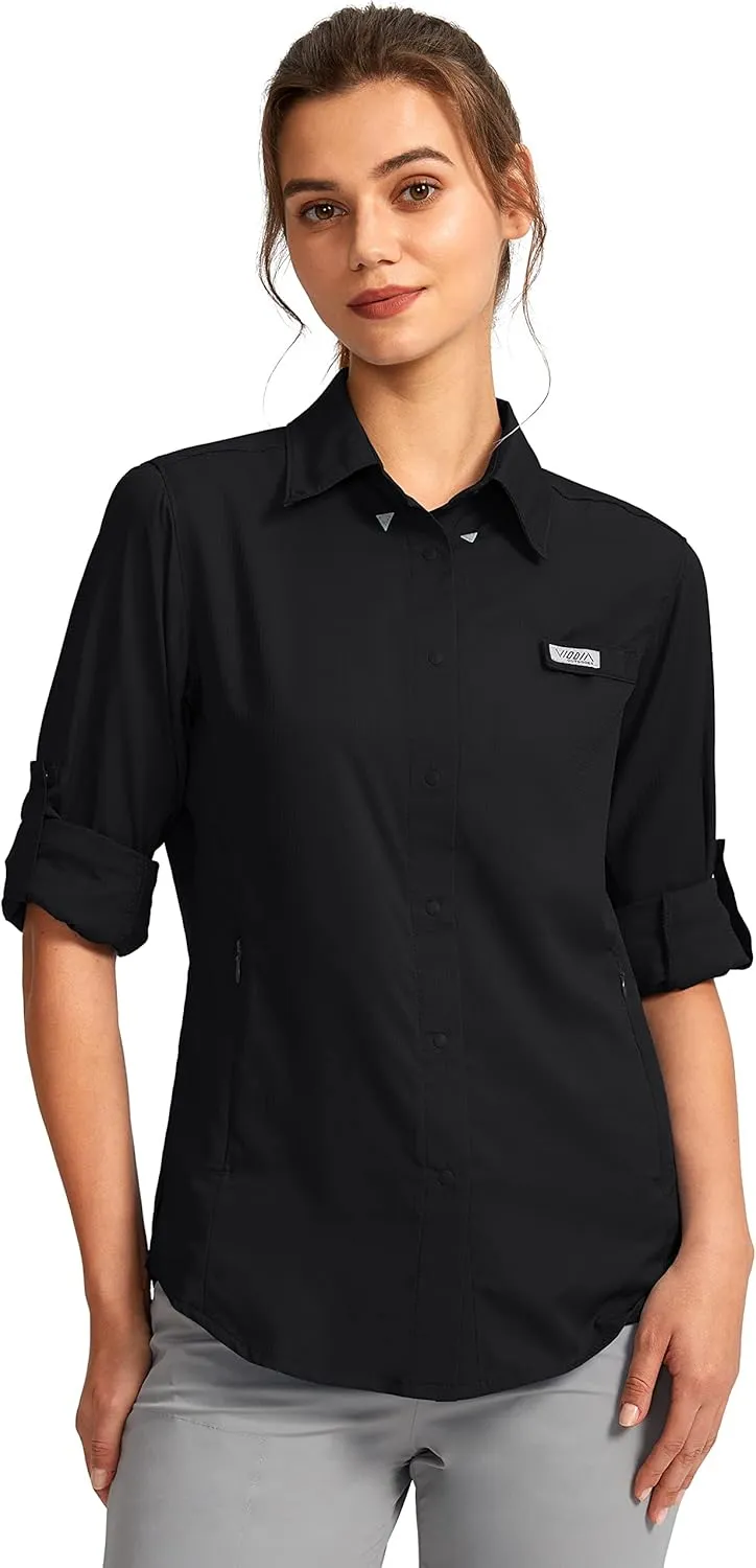 Womens Sun Protection Fishing Shirt with Zipper Pockets Lightweight SPF Long Sleeve Shirts for Hiking Safari