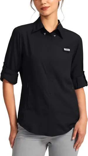 Womens Sun Protection Fishing Shirt with Zipper Pockets Lightweight SPF Long Sleeve Shirts for Hiking Safari